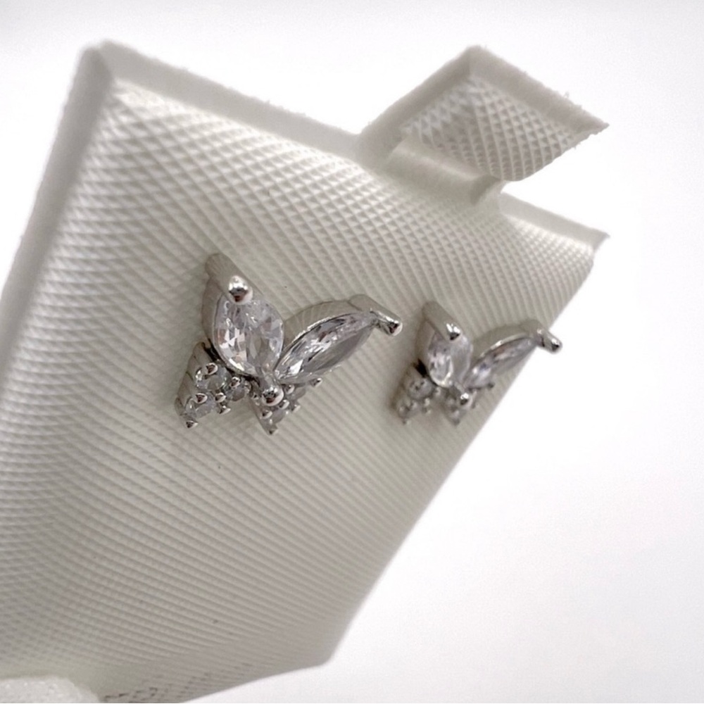 .925 Sterling Silver Butterfly Cz Earrings - Picture 5 of 11